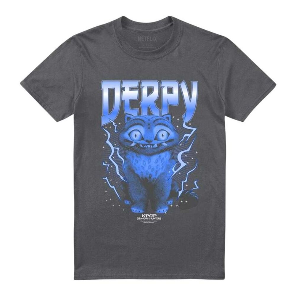 K-Pop Demon Hunters Unisex Adult Derpy Tiger Lightning T-Shirt / Charcoal
